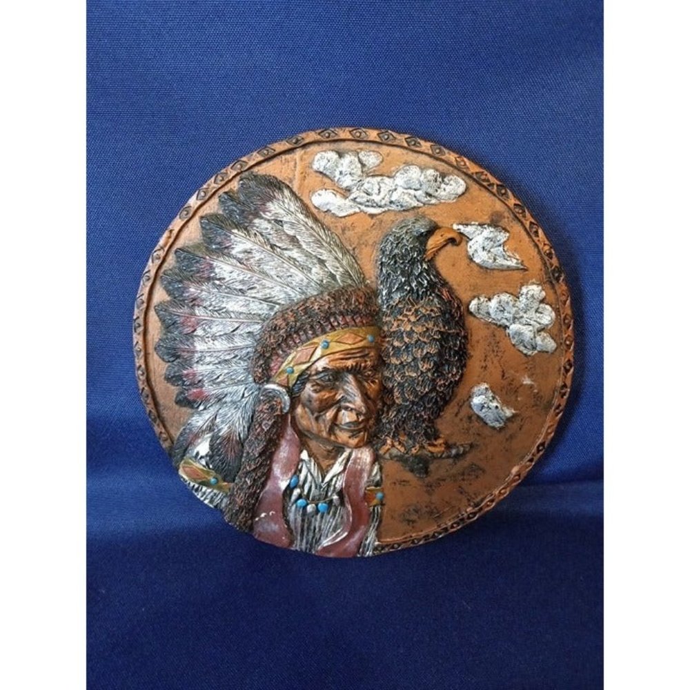 Native American Ceramic Painted Hang Wall Plate‎ (7e7)